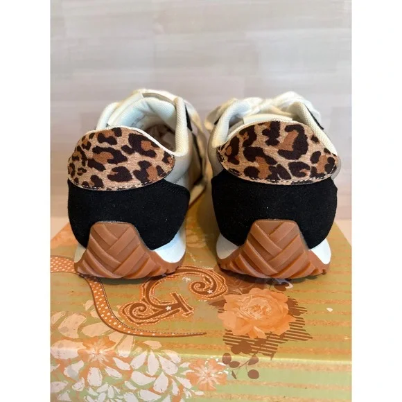 Very G Women Sneakers Joel Size 7.5 Black Leopard Tan Lace Up Fashion Shoes NEW - Picture 9 of 13